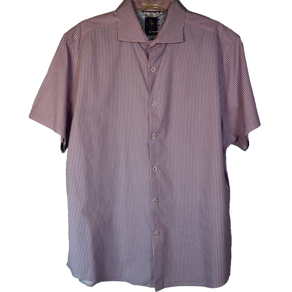 Denim & Flower Ricky Singh Striped Shirt Mens Sz XL Slim Fit Pink & Blue Casual